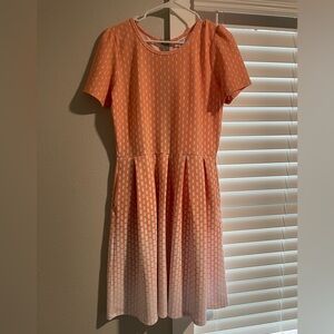 LulaRoe Amelia Dress 2XL 🍑 Peach Ombre Geometric Pleated Skater with Pockets